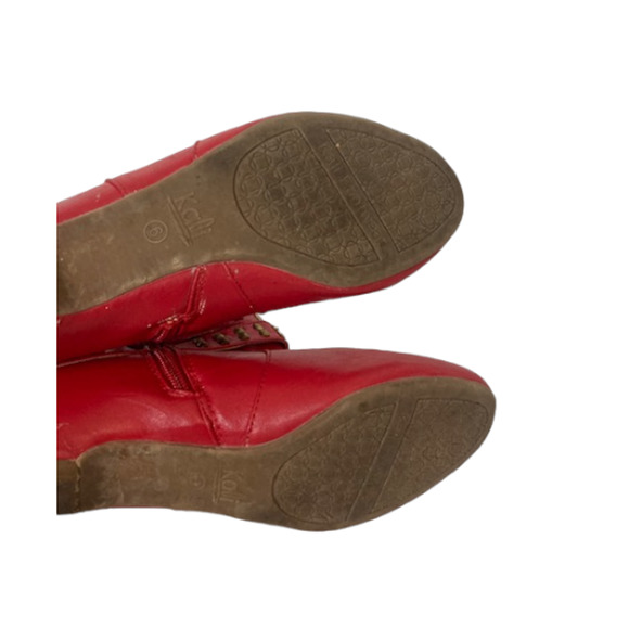 Vintage CHERRY RED Gold Metal Stud Embellished Faux Leather Ankle Boot SZ 5-6 - Picture 9 of 11